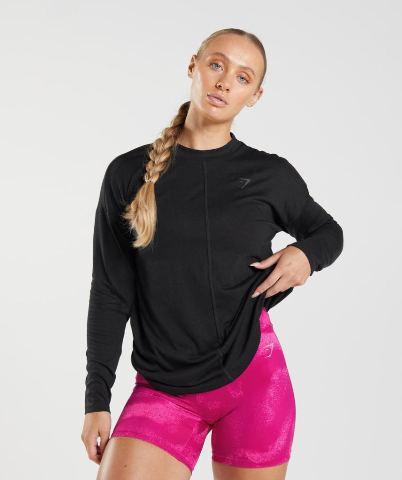 Women\'s Gymshark GS Power Long Sleeve T-Shirts Black | NZ 5NCQUY